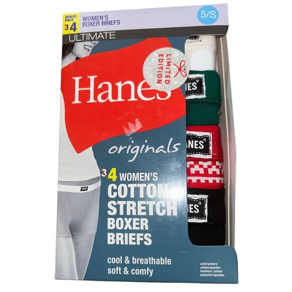 Hanes Original 4-Pair Womens Boxer Brief Panties Cotton Blend Stretch S/5 - Picture 1 of 2